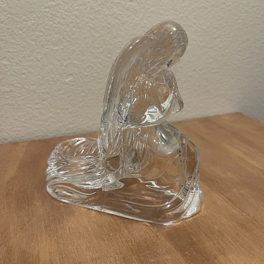 Crystal Glass Praying Angel Tea Light‎ Candle Holder Large & Heavy Celestial